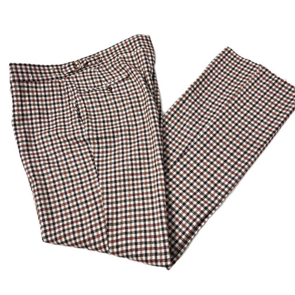Jaymar 70’s Disco Flare Brown Rust Tan Plaid Leisure Pants 40" x 36"
